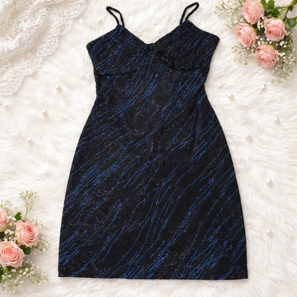 Jump Dresses & Skirts - Vintage Jump Party Dress Black and Blue Sparkle Midi 30" Length Size 5/6